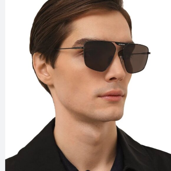 BALENCIAGA PILOT SUNGLASSES BALENCIAGA BB0246SA 001 BLACK METAL EYEWEAR - Picture 1 of 7